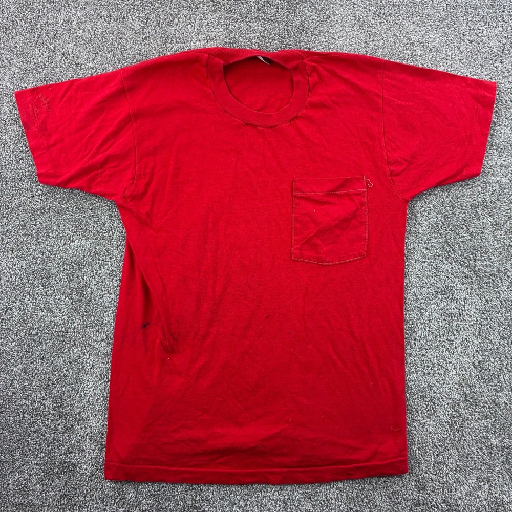 Vintage Red Pocket Shirt Men M Short Sleeve Selvedge Pocket Fruit of The Loom
